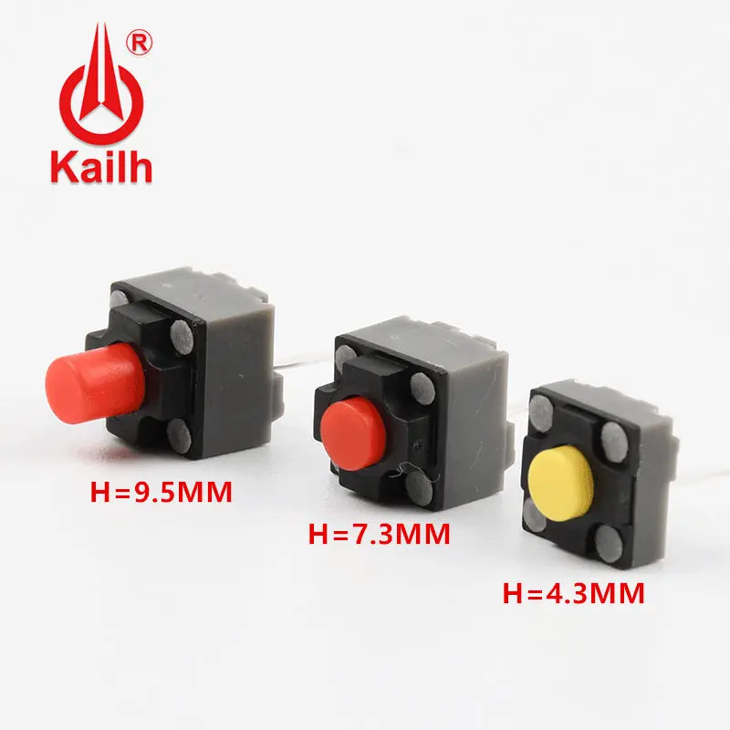 Kailh-botón silencioso cuadrado, 6x6x4,3/7,3/9,5mm, con cable, 10 unidades