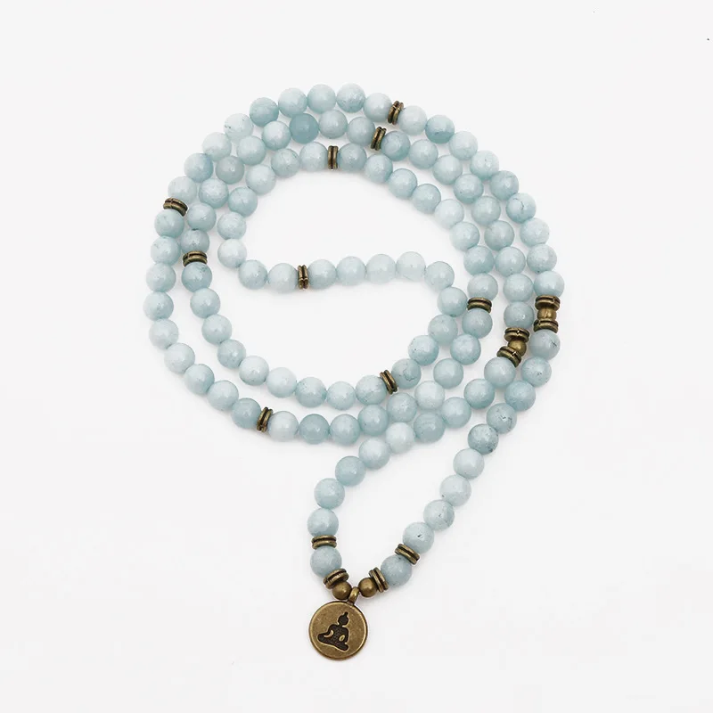 

Браслет с голубым камнем «мала» или ожерелье, ювелирные изделия для йоги с лотосом, многослойный браслет с лечебным камнем Om в стиле бохо, юв...