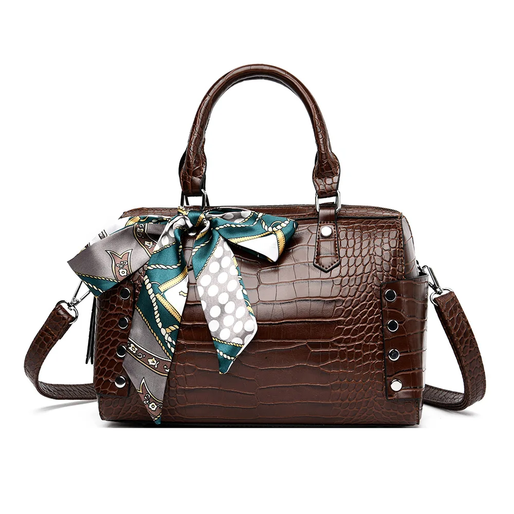 

Female bag new crocodile pattern European and American fashion trend wild diagonal portable bucket silk scarf bag