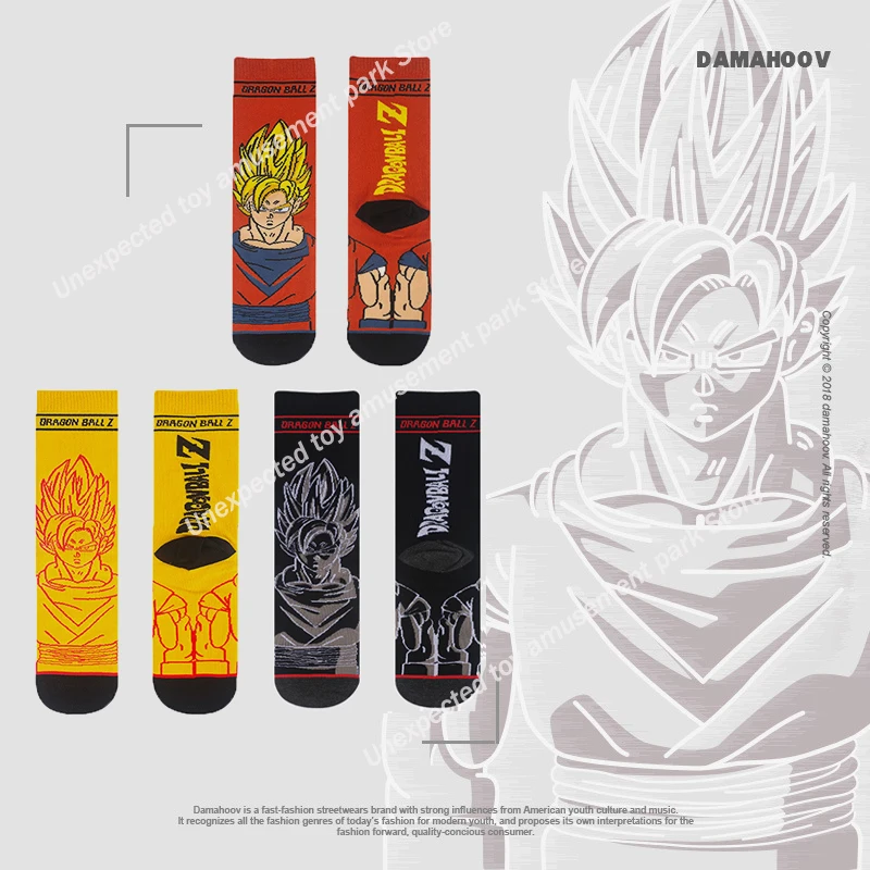 Calcetines de Anime de Dragon Ball para hombre y mujer, medias de tubo informales xxx, con figuras de dibujos animados, Super Saiyan, Monkey King-0