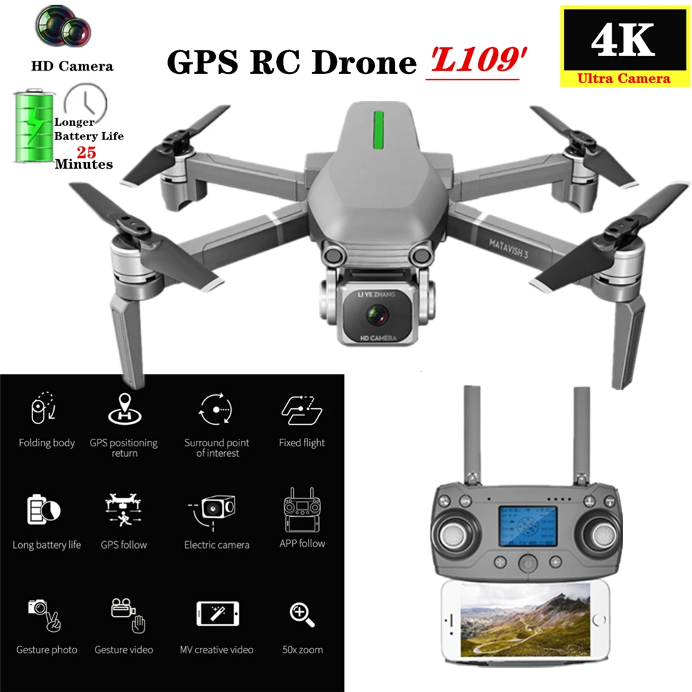 GPS Дрон со встроенным Wi Fi FPV 4K HD камерой бесщеточный Квадрокоптер время полета 25