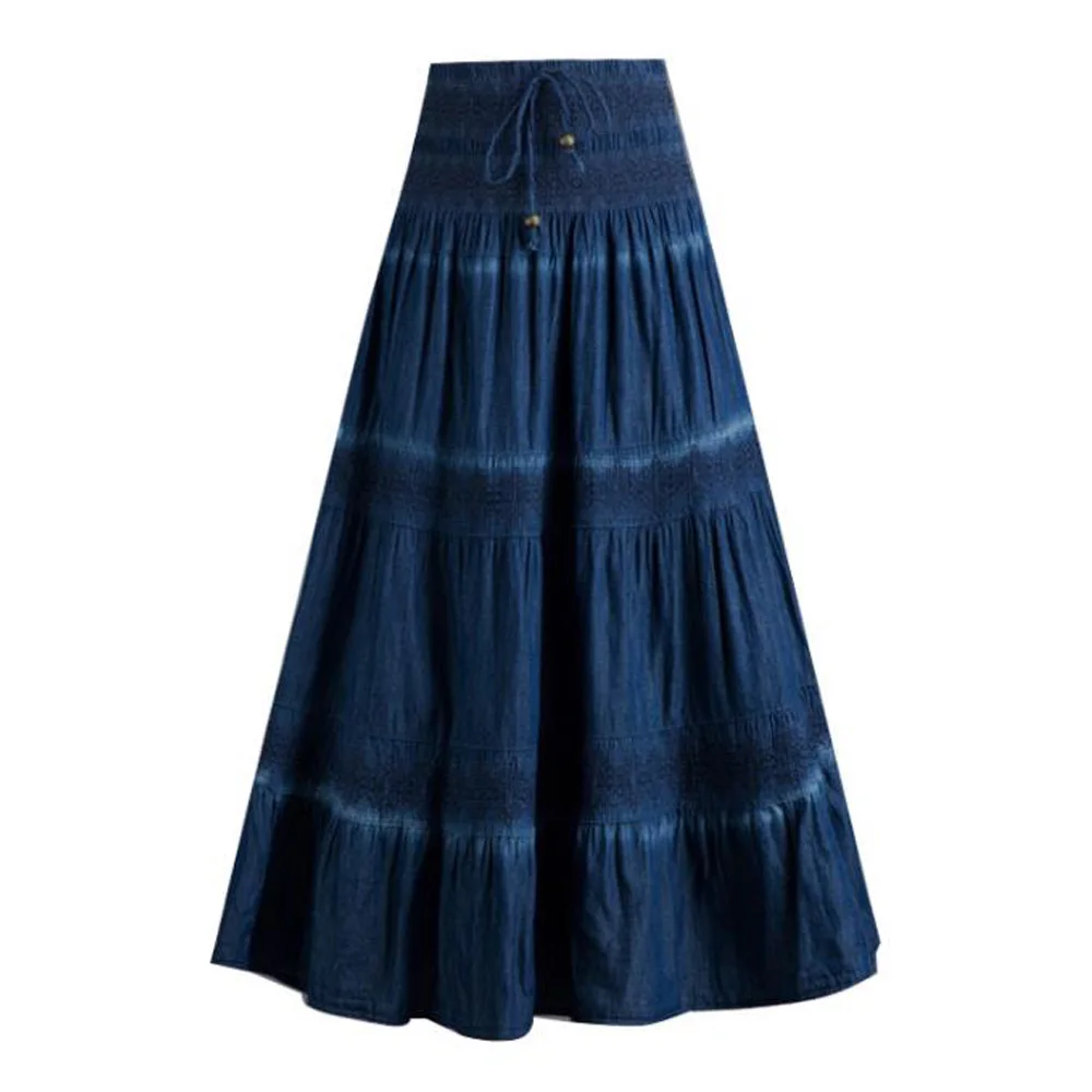 Casual Jeans Skirts Women's Denim Maxi Skirt Elastic High Waist Party Solid 2022 Long Summer Skirt Pleated Jupes Femininas