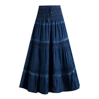 casual jeans skirts womens denim maxi skirt elastic high waist party solid 2022 long summer skirt pleated jupes femininas