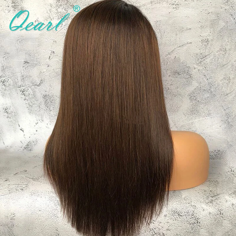 Парики из натуральных волос Омбре коричневого цвета с кружевом спереди