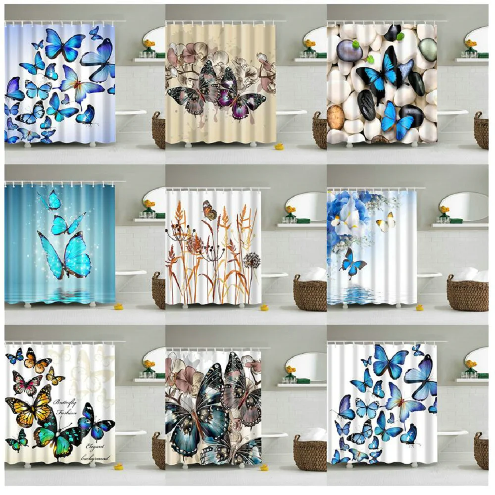 

Bathroom Curtains Animals Butterfly Print Waterproof Bath Screens Home Decoration Shower Curtain With Hooks Multiple Size