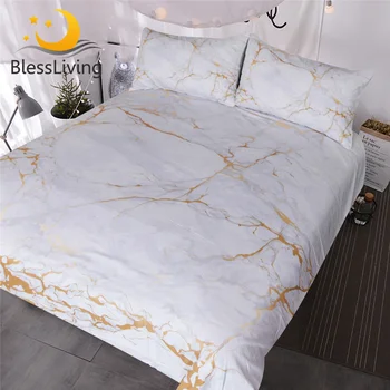 BlessLiving Gold and White Marble Bedding Set 3 Piece Nature Inspired Abstract Toned Home Textiles Old Fashion Rock Duvet Cover 1