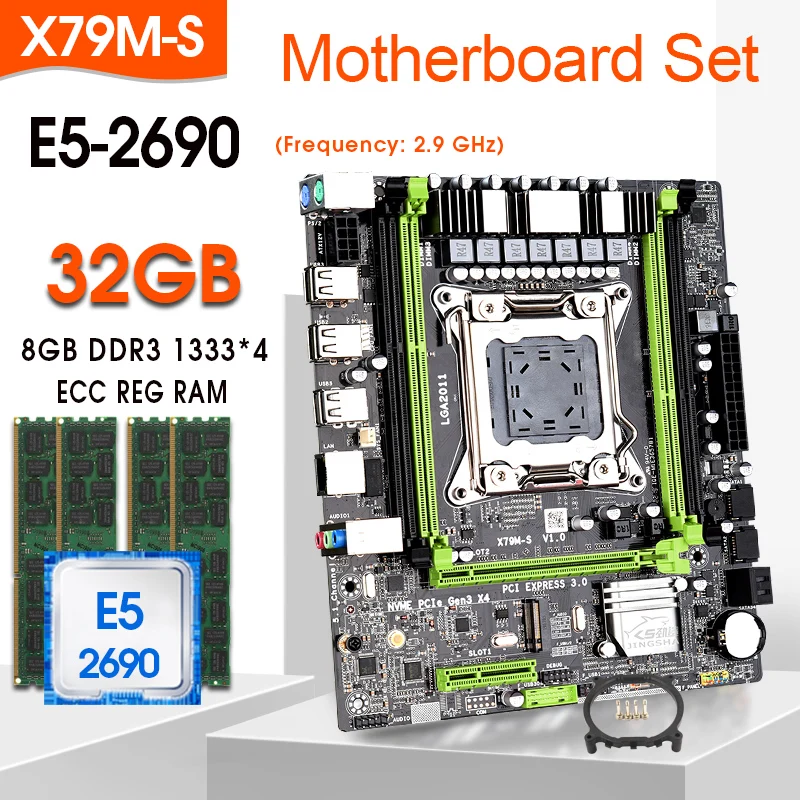 Bestellen JINGSHA X79 M-S Motherboard Set Mit LGA2011 Combos Xeon E5 2690 CPU 4 Stücke X 8GB = 32GB Speicher DDR3 ECC RAM 1333Mhz NVME M.2 Slot