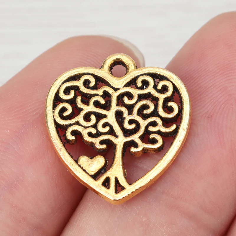 30 x старинные золотые Тоны Дерево Сердце Любовь фотообои для ожерелий браслетов