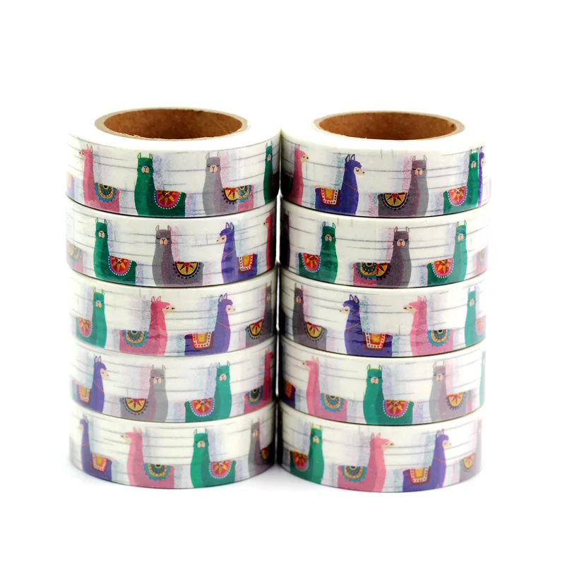 

10PCS/lot Decorative Cute Llamas Alpaca Washi Tapes Paper for Scrapbooking Bullet journal Adhesive Masking Tapes School Supply