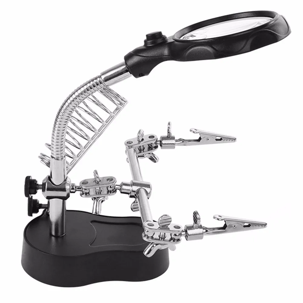 

17+ 60mm Auxiliary Clip Black Magnifier Dual LED Light Soldering Iron New
