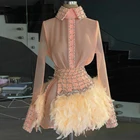Платье-Мини Прозрачное из органзы, с длинным рукавом