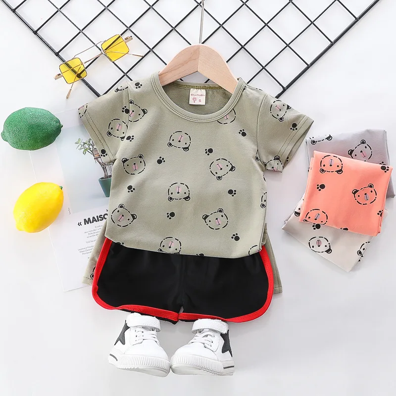 Лето 2020 детская одежда костюм с коротким рукавом новая мультяшным принтом Прямая