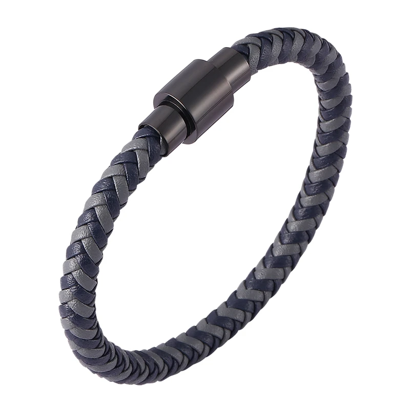 Модные ювелирные изделия унисекс серый и синий плетеный кожаный браслет для