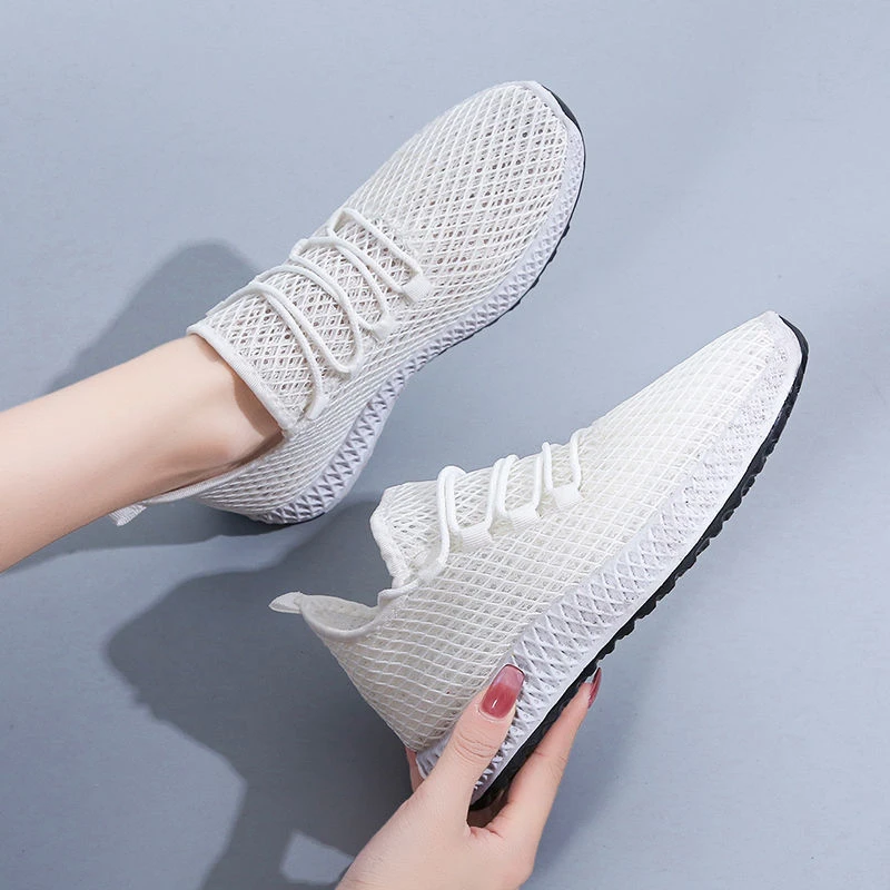 

Women Breathable Sneakers 2021 Spring Solid Color Mesh Lace Up Ladies Casual Flat Sport Shoes Outdoor Female Vulcanized Shoes