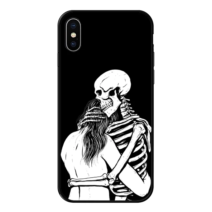 Черная пара черепа Скелет Мягкий ТПУ чехол для телефона iPhone XS MAX 6 6splus 7 7Plus 8 8Plus X XR