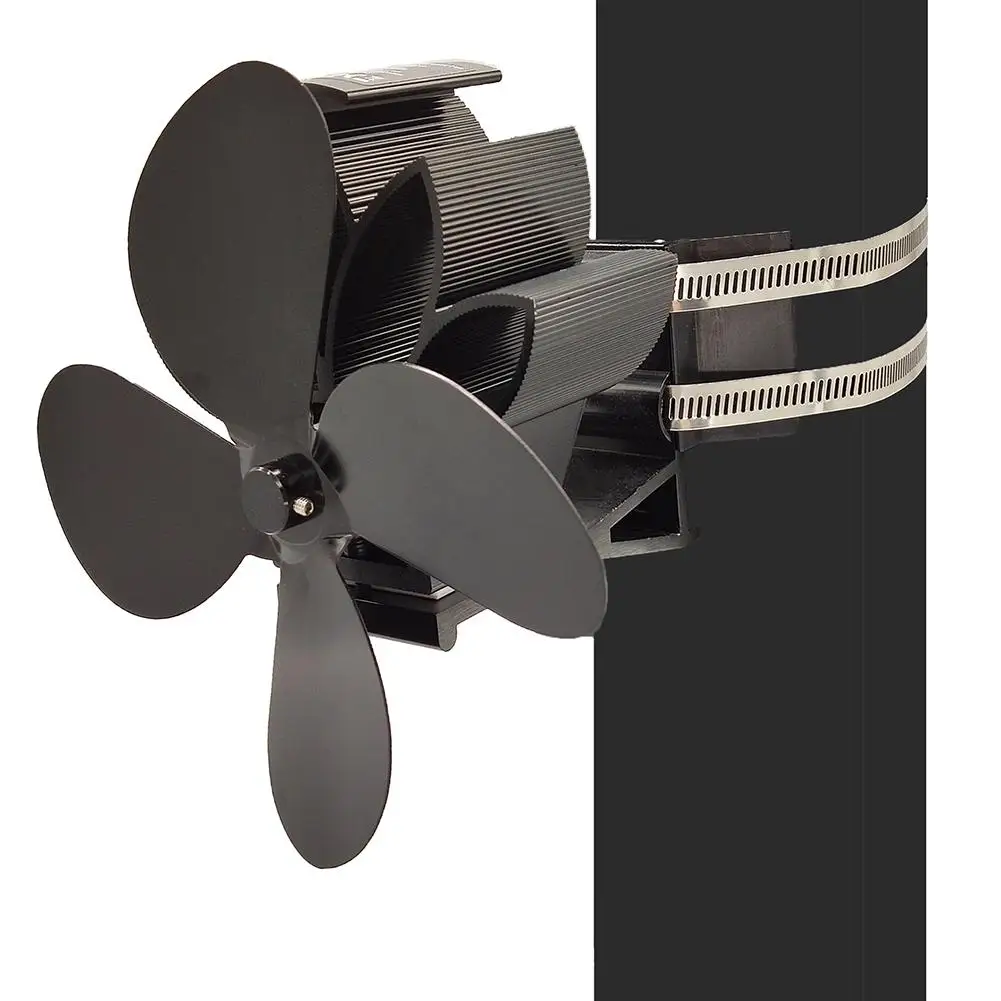 Вентилятор для камина черный с 4 лопастями экологически чистый и тихий домашний