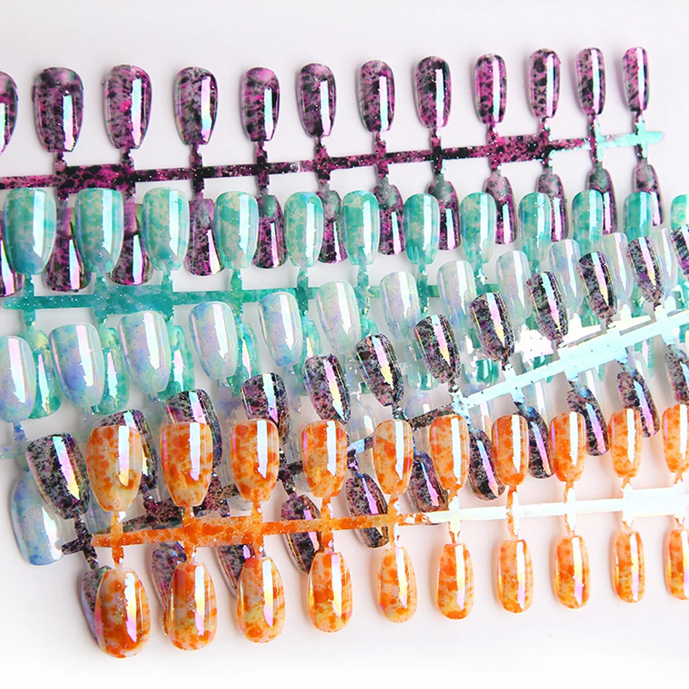 24 накладных ногтей стилетто в коробке, хромированные кончики ногтей, металлические ложные искусства, маникюр в зеркальном стиле.