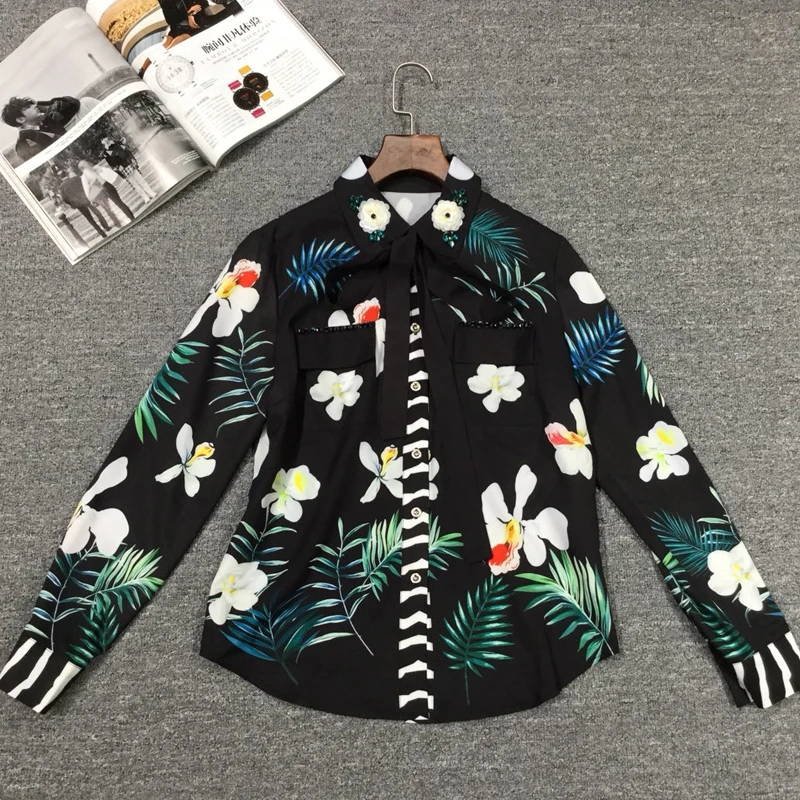 Red Roosarosee Designer Women 2 Piece Set Spring Summer Animal Print Sequins Long Sleeve Blouse Top+ Skirt Fashion Lady Suit