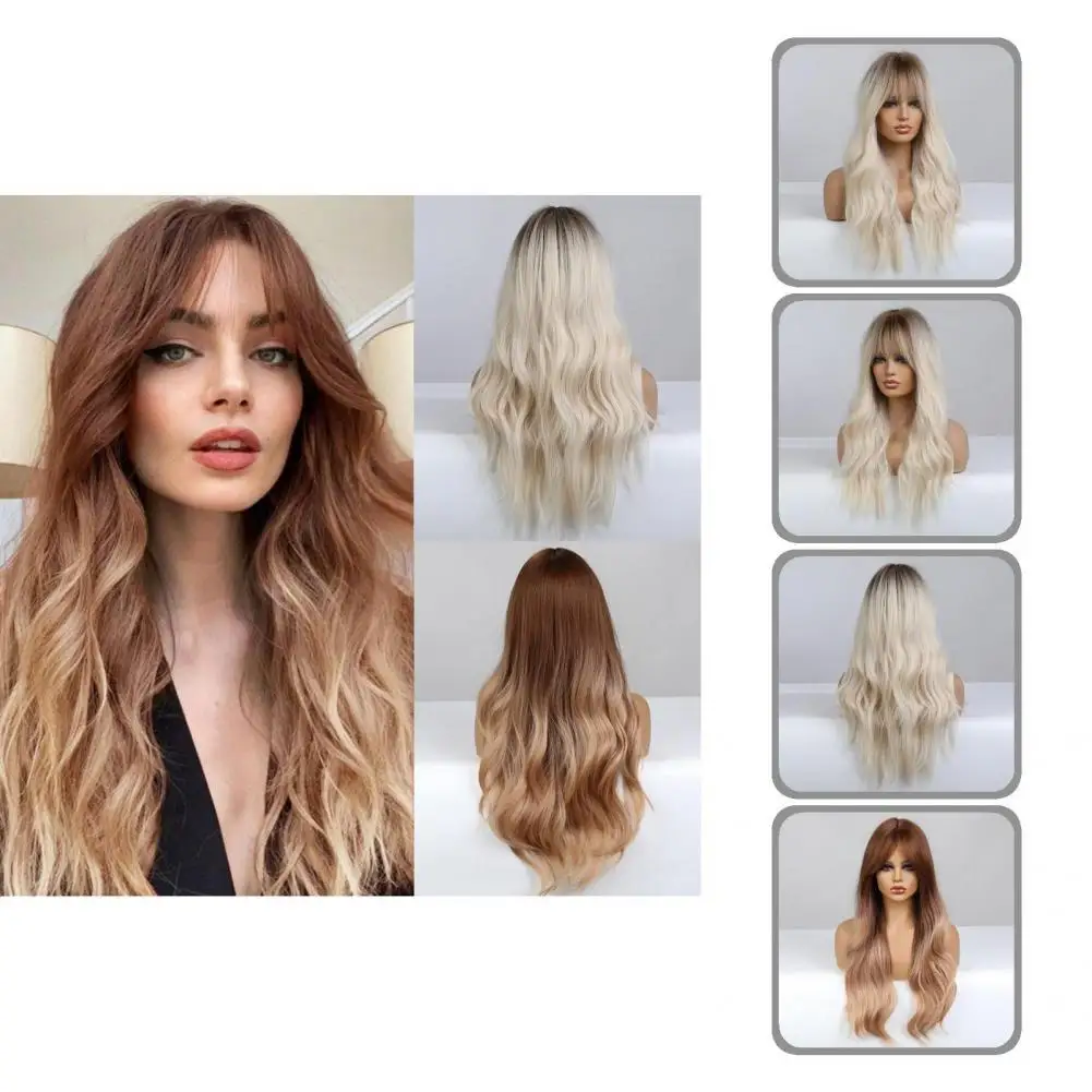 

Женский парик с градиентным эффектом, декоративные волосы для наращивания, волнистый, светлый парик из коричневого волокна с эффектом омбр...