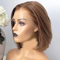 brown color full lace human hair wigs straight short bob wig for women bleached knots with baby hair