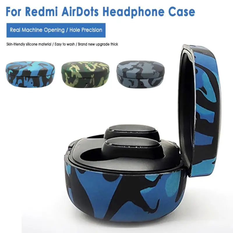 

Earphone Case Cover For Redmi Airdots Blue Wireless Silicone Sleeve Shatter-Resistant Waterpoor Camouflage Shell