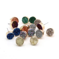 round natural mixed colors yellow blue green stone earrings for women girls party jewelry accessories gifts size 10x10mm