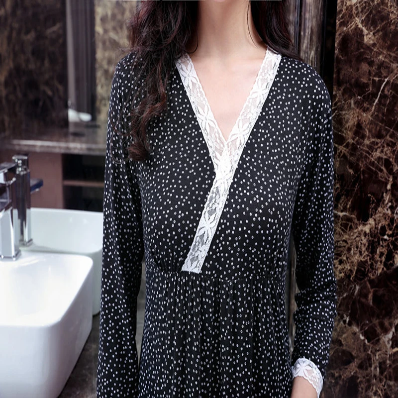 Женская ночная рубашка из чистого хлопка с кружевом весна-осень женское белье