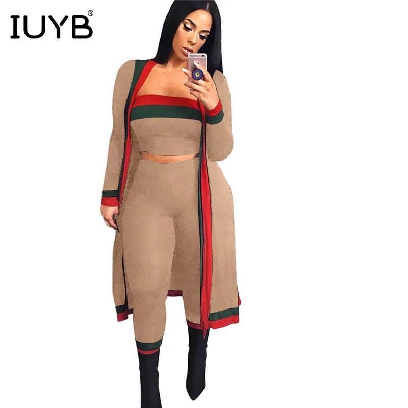 IUYB, весна, хит, повседневные, женские, 3 шт, одноцветные, 3 цвета, облегающие комплекты, дамские, без бретелек, полный рукав, длинные штаны, комбинезоны