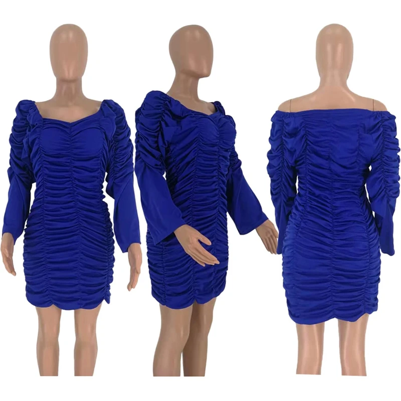 Плиссированное Платье с длинным рукавом и открытыми плечами женское сексуальное
