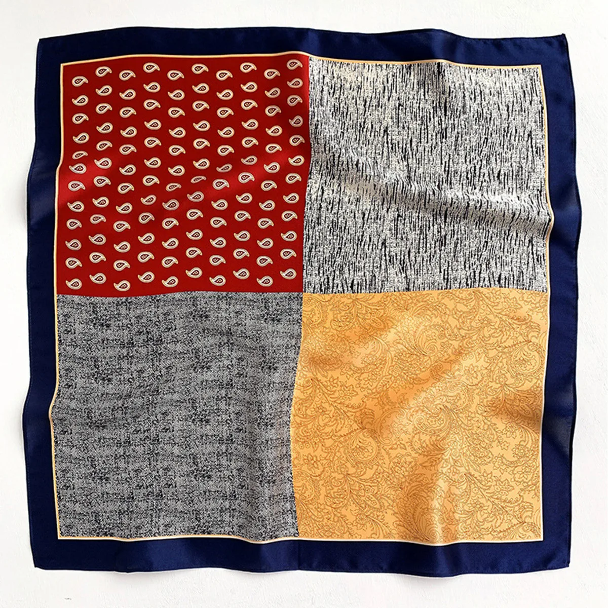 

[PTAH] 2021 100% Mulberry Silk Scarf Lightweight Small Square Neckerchief Breathable Printed Scarf High Quality 53*53cm