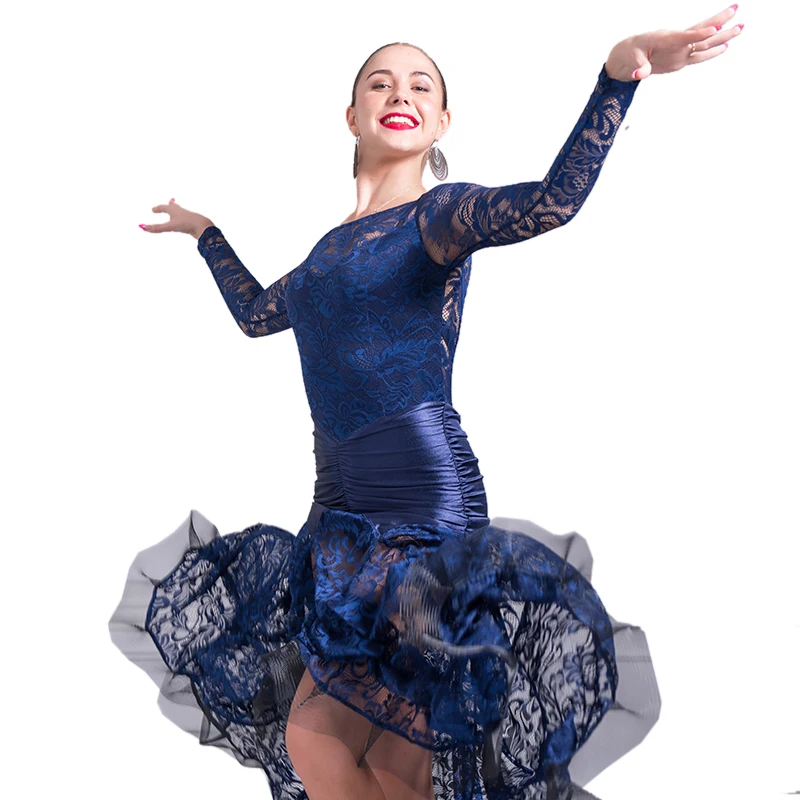 

2021 Modern Ballroom Dance Clothes Women Backless Lace Dress Tango Dance Wear Prom Waltz Performance Costume Adult Long Dress