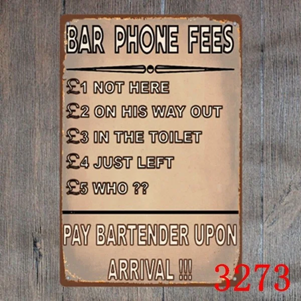 

Metal Tin Sign Bar Phone Fees Decor Bar Pub Home Vintage Retro Poster