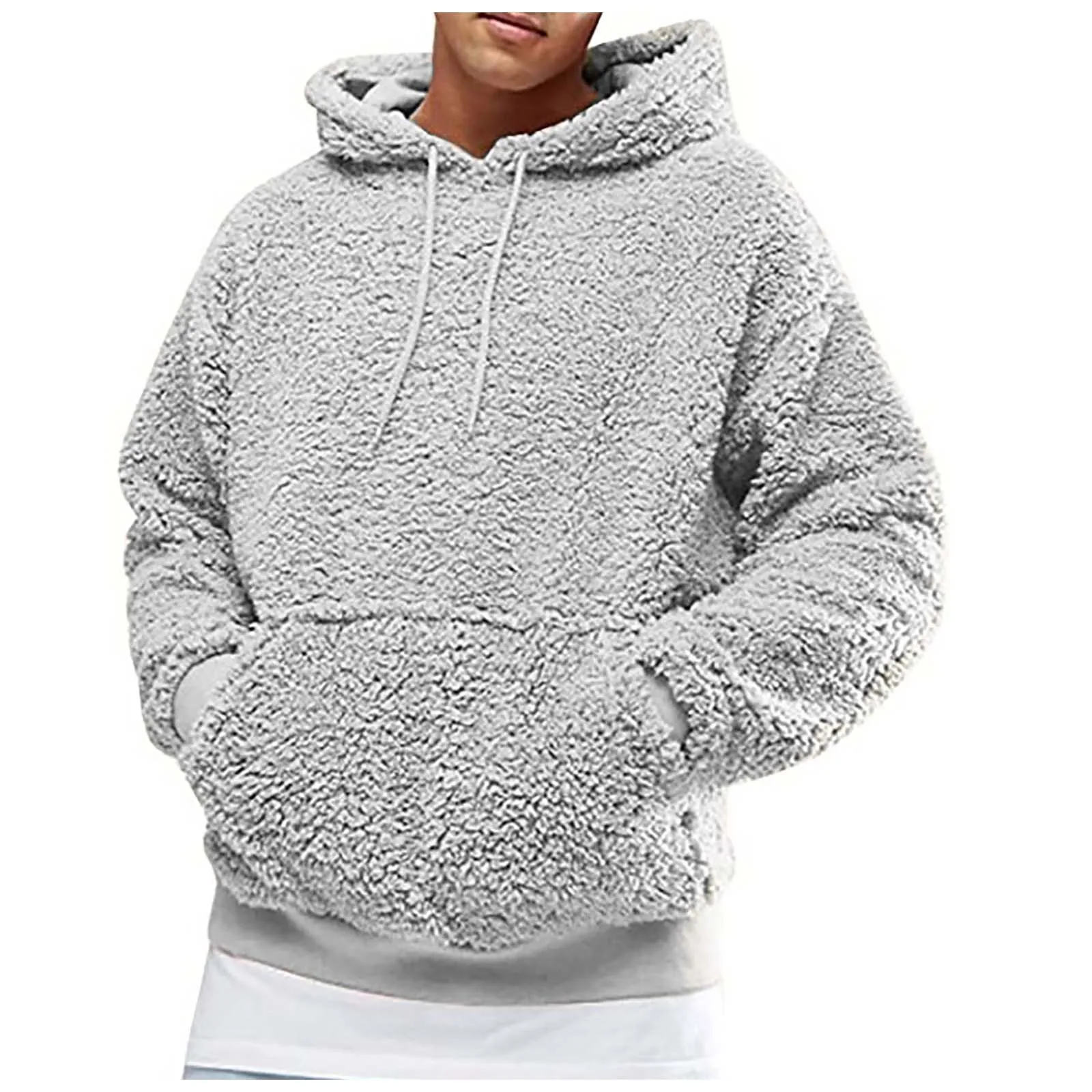 UK Men Fashion Warm Fluffy Hoodie Pullover Fleece Sweatshirt Casual Hooded Solid Coat Jumper Autumn Winter