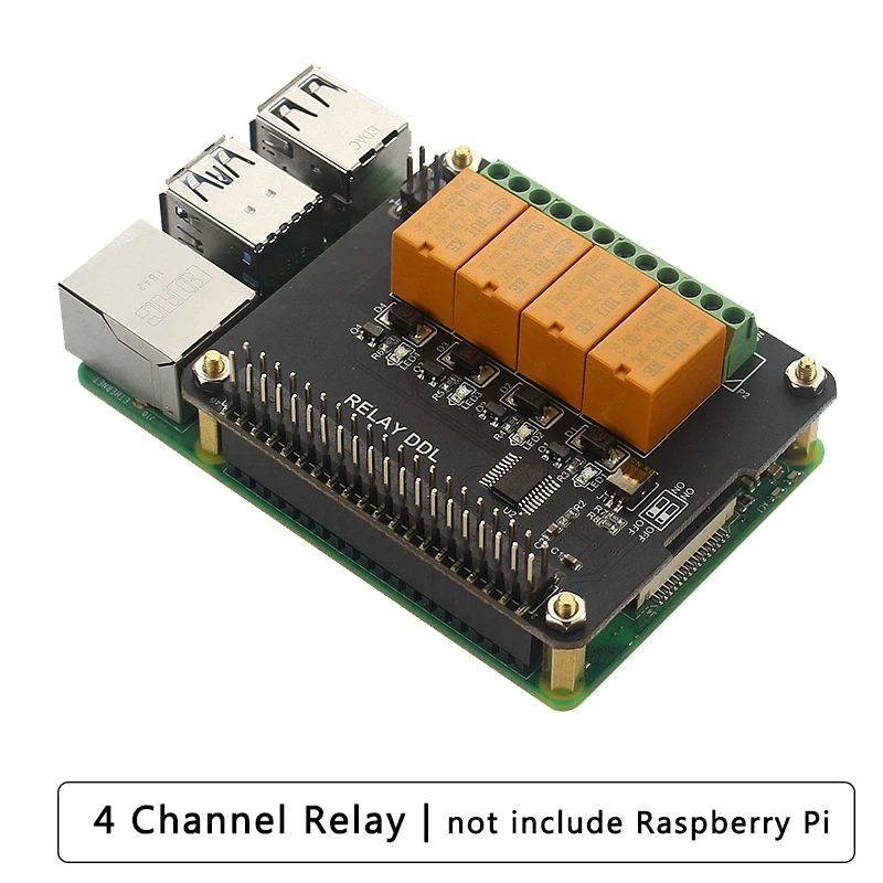 Плата-удлинитель Raspberry Pi 4B/3B +/3B 4-Канальный Релейный Модуль управления для