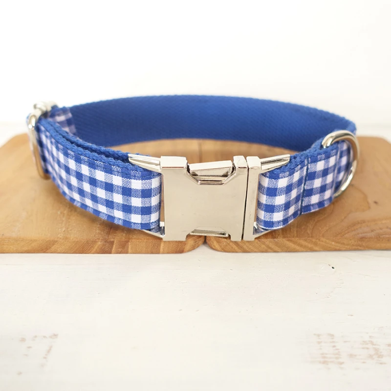 Ошейник для собак с гравировкой в синюю клетку ремни поводка регулируемое