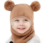 Новинка Осень-зима шапки для маленьких девочек и мальчиков Милая утепленная шерстяная шапка с двойным помпоном однотонная ветрозащитная теплая вязаная шапка