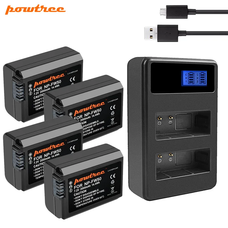 Аккумулятор Powtree 2000 мач NP FW50 AKKU + зарядное устройство с двумя USB-портами для Sony NP-FW50