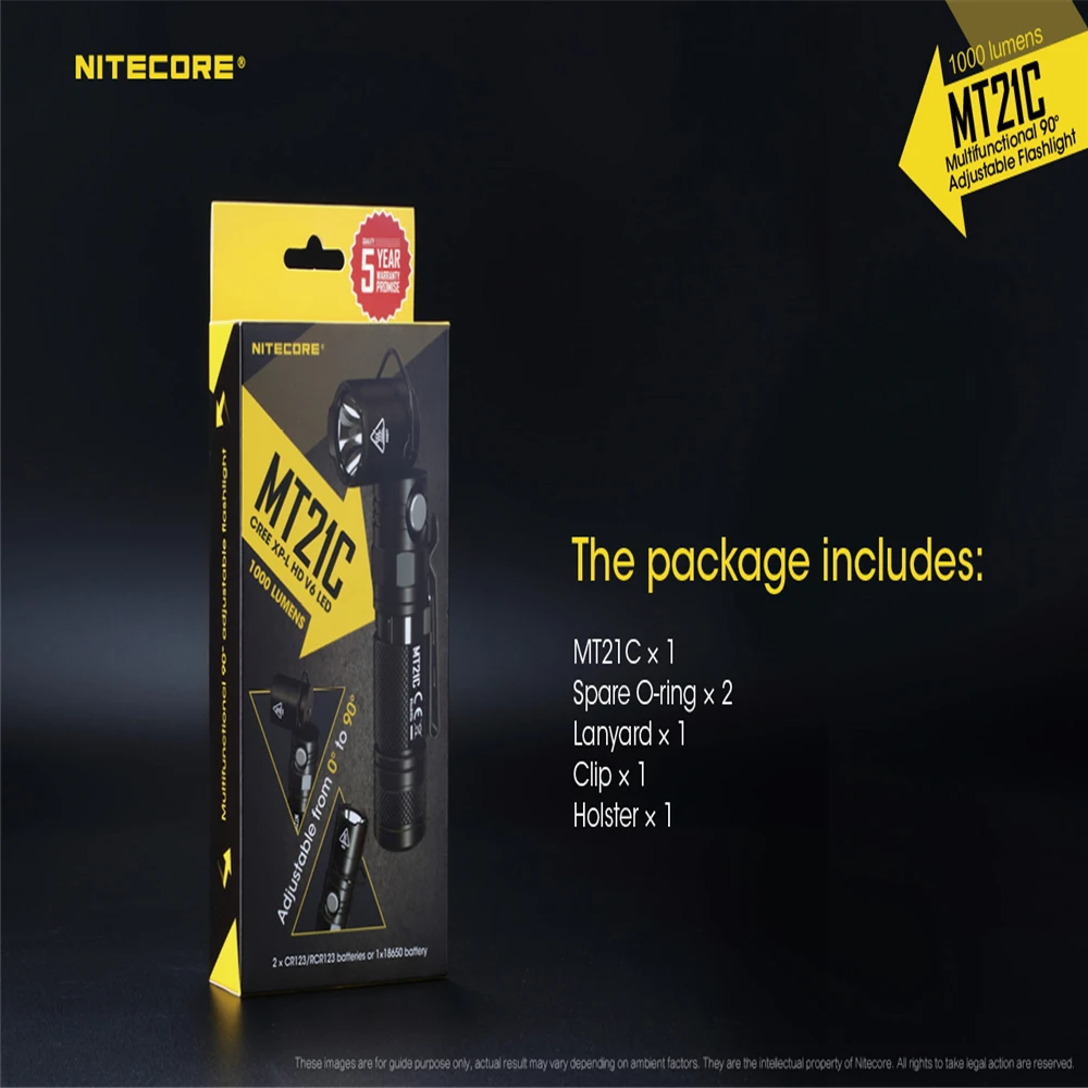 

Original NITECORE MT21C 1000LM MultiFunctional 90Degree Adjustable Flashlight Portable Diecast Torch support 18650 Battery