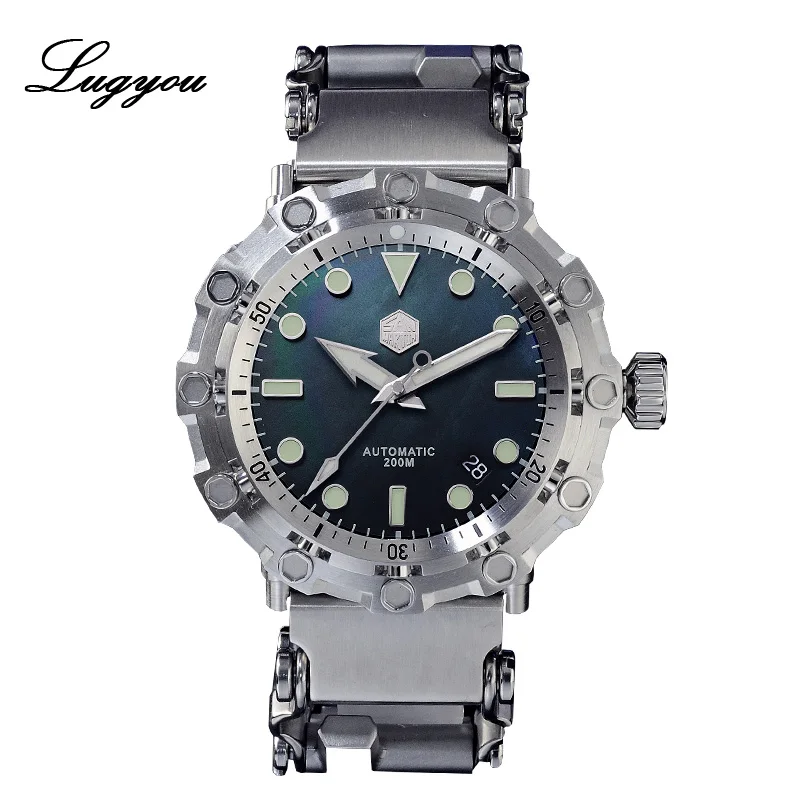 With Date Lugyou Сан Мартин Осьминог Diver часы Мужские автоматические SW200 нержавеющая сталь 20ATM сапфир купольный инструмент браслет многофункциональный BGW - Цвет: With Date