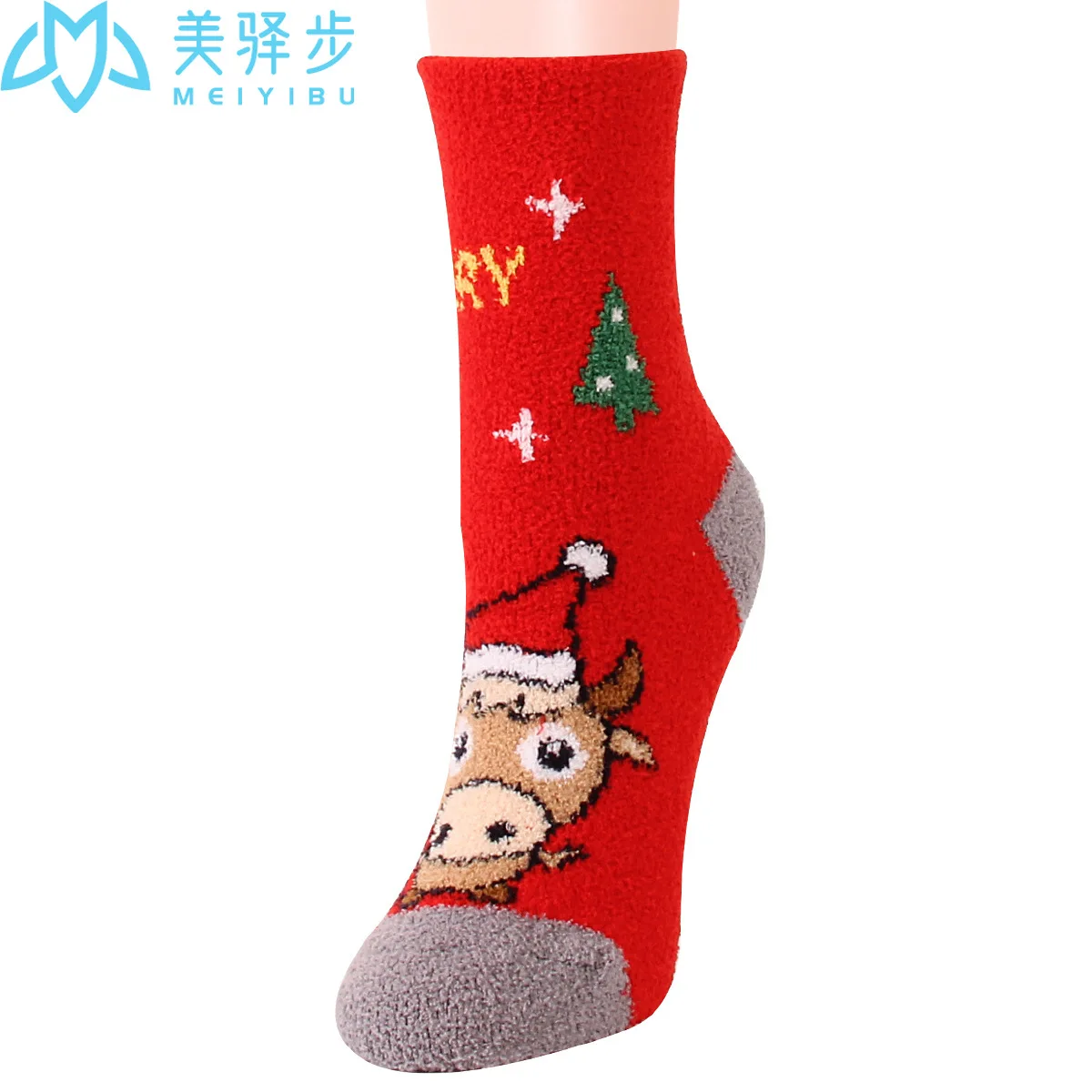 12 Pairs Per Set New Year Gift Socks Thickened Warm Lovely Ox Christmas Socks Plush Sleep Cartoon Female Coral Socks