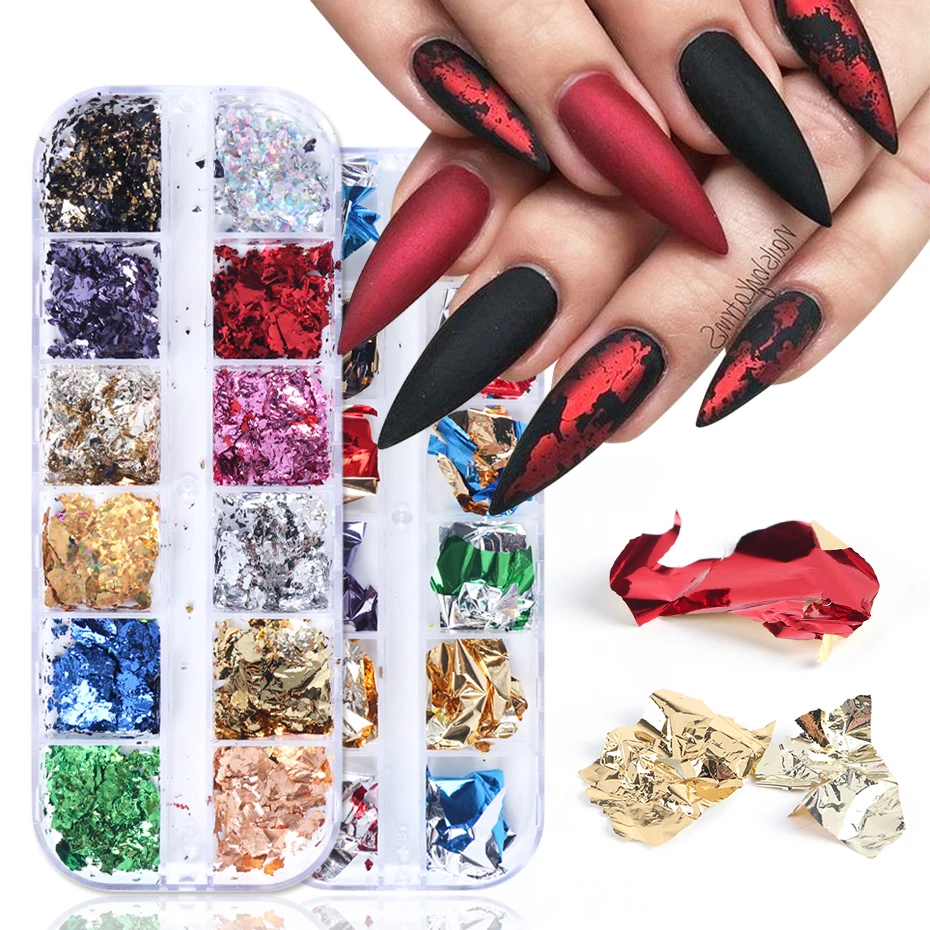 

1 Case Aluminum Flakes Nail Art Glitter Paillette Sequins Irregular Pigment Gold Foil Flake Chrome Nail Dust Decorations LY950