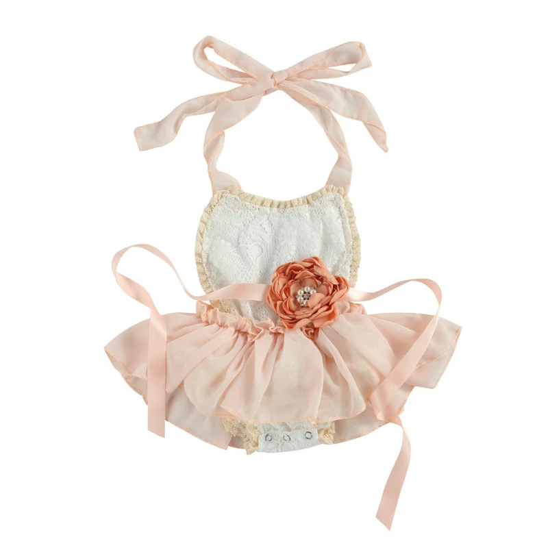 Комбинезон принцессы с лямкой на шее для маленьких девочек цельный кружевной