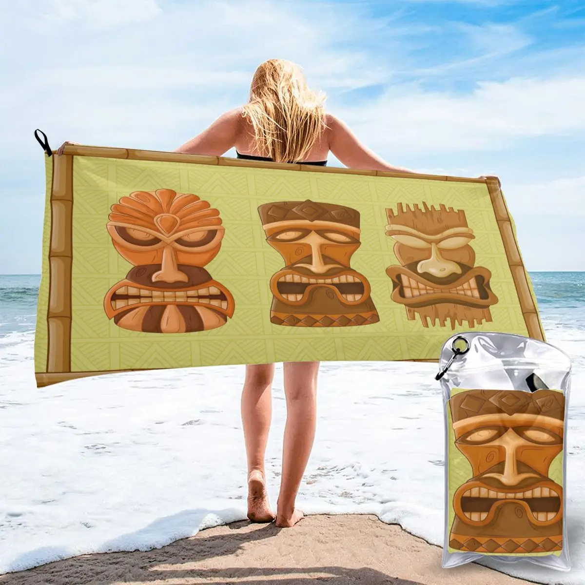 

Quick Dry Beach Towel Hawaiian Tiki Tribal Mask Bath Towel Beach Cushion Swimming Personalized Sand Free Beach Towel