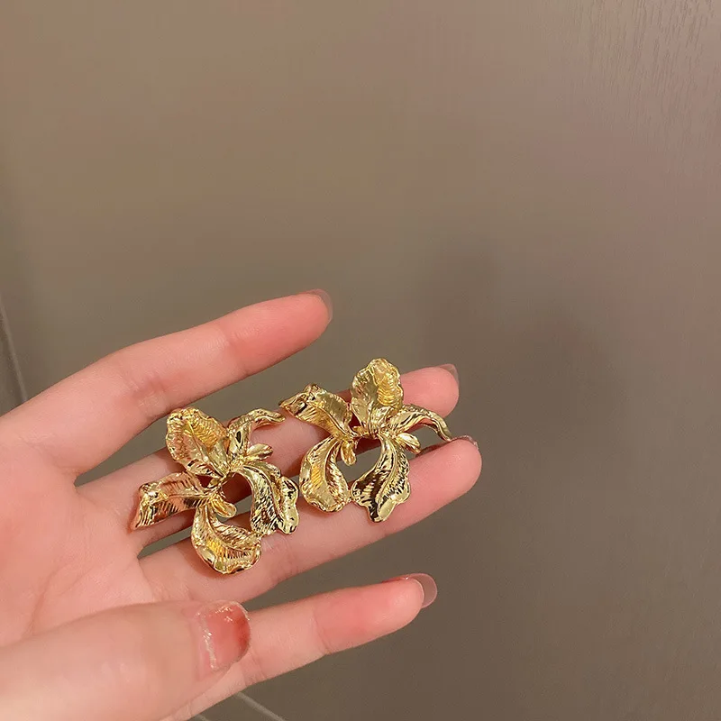 Origin Summer French Vintage Flower Dangle Earring for Women Statement Irregular Gold Color Metal Jewellery Pendientes | Украшения и