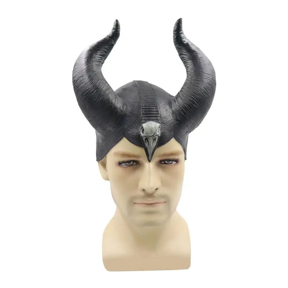 Mask Новая аниме малая любовница злой Маскарадная маска Maleficent 2 головной убор с рогом шлем латексные маски вечерние Хэллоуин Angelina Jolie - Цвет: Mask