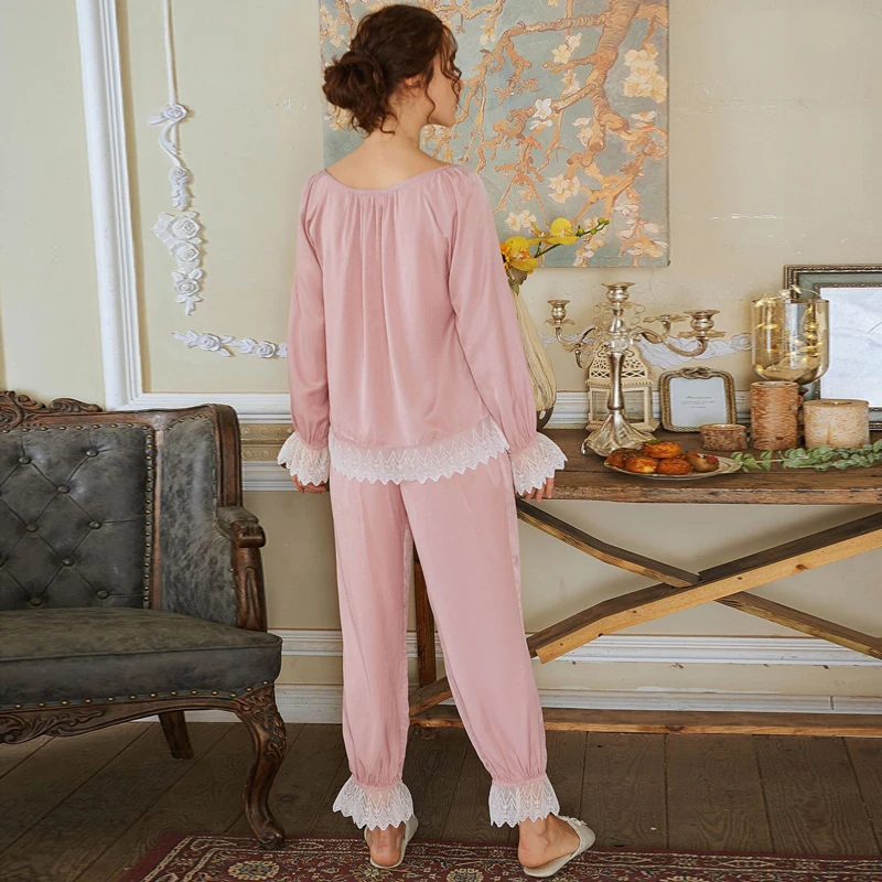 

Roseheart Pink Green Sexy Women Sleep Nightwear Suits Night Lace Pajama Sets Sleepwear 2 Pieces Pants Homewear Plus Size