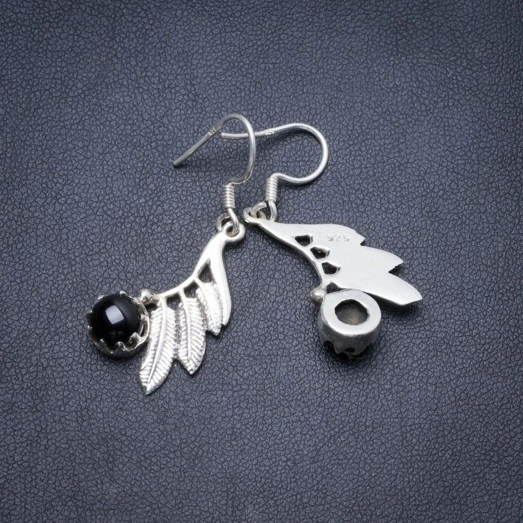 

Natural Black Onyx Handmade Unique 925 Sterling Silver Earrings 1.5" Y2567