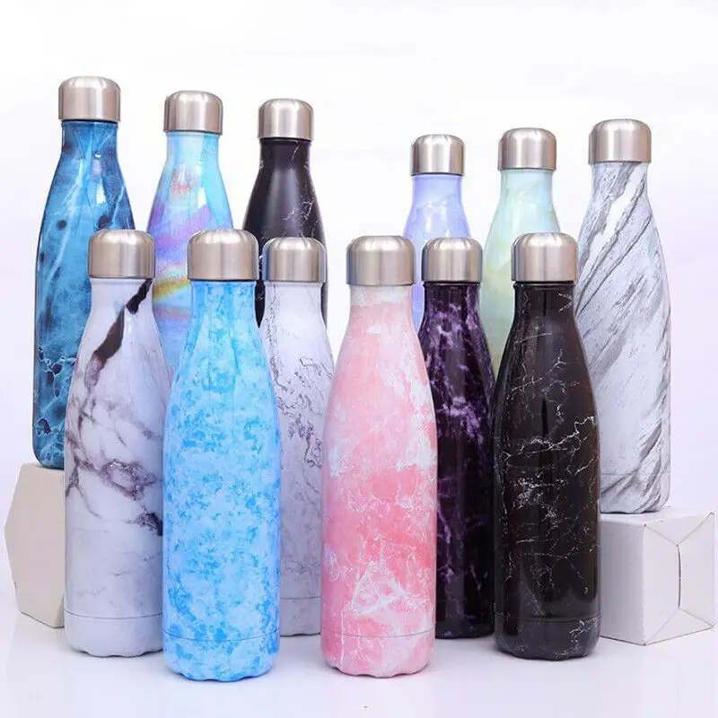 

Water Bottle Vacuum Insulated Flask Newest Stainless Steel Thermal Sport Chilly Hot Cold Cup Creative Mug Marble Head Cup 500ML