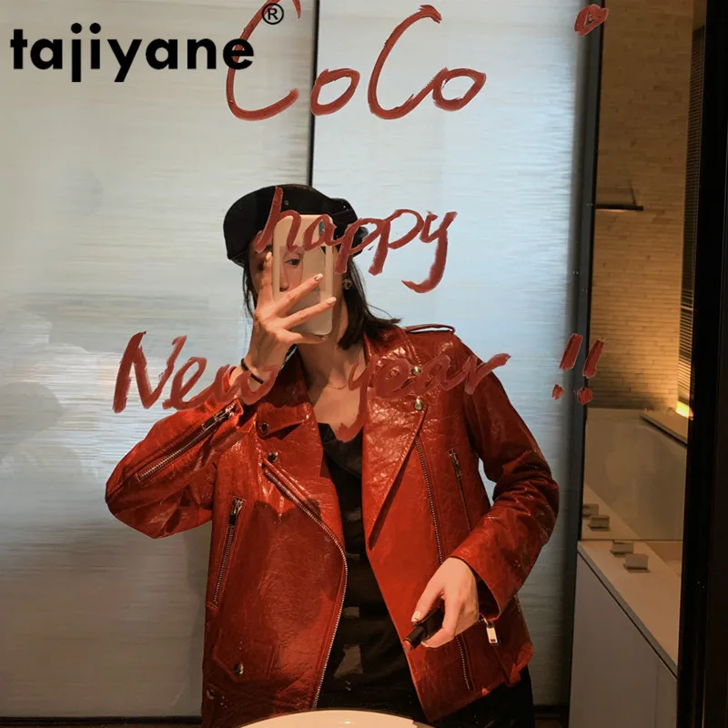 Tajiyane Winter Leather Jacket Women Sheepskin Coat Red Korean Motocycle Coats Genuine Jackets C19D22021 WPY431 | Женская одежда