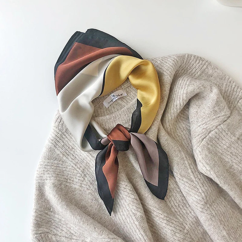 

NEW Korean Square Satin Silk Handkerchief For Women Clear Fashion Printing Neck Tie Scarf Womens Travel Scarfs 70X70CM Bandana